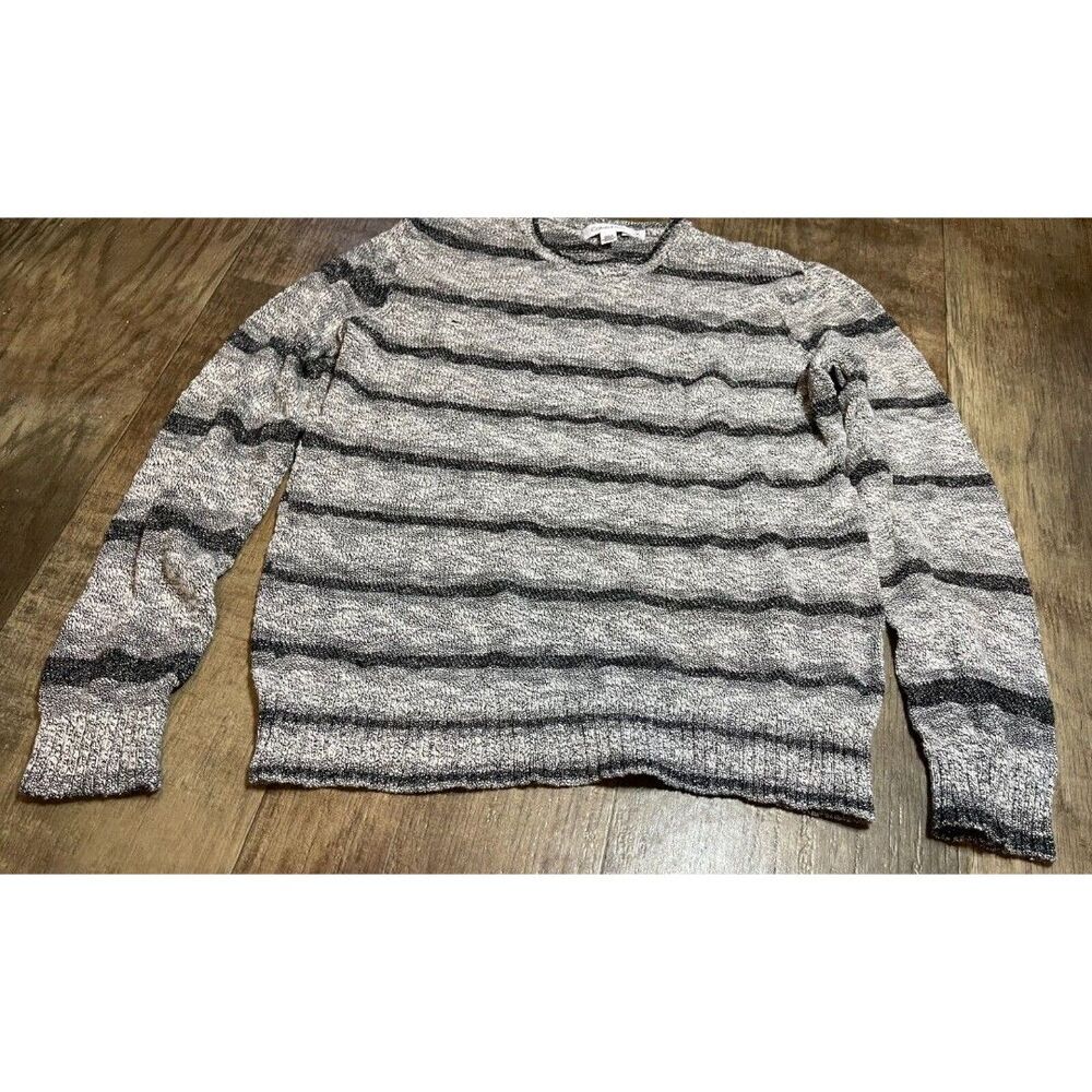Calvin Klein Sweater Mens Medium M Gray Striped Long Sleeve Pull Over